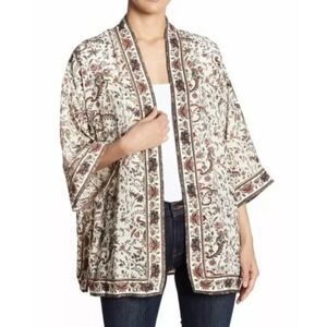 Max Studio Kimono Cardigan Womens M/ L Cream Floral Paisley Open Front Boho